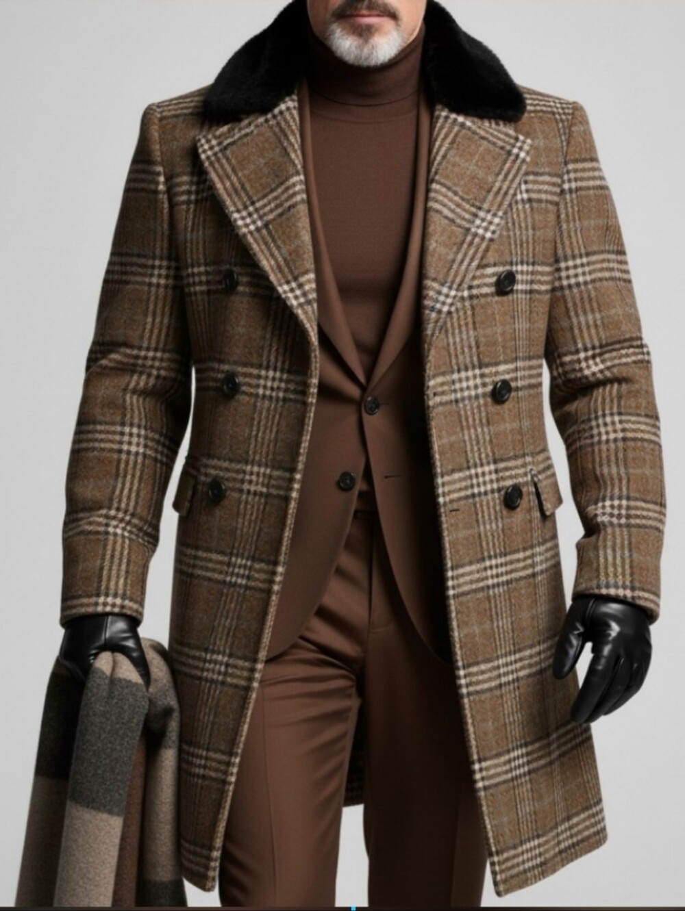 Calvin Klein Couture Unisex Charcoal W/blue Plaid Wool Overcoat Classic Jacket